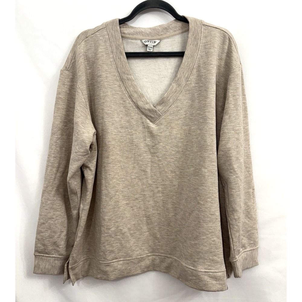 Orvis V-Neck SOFT Beige Modal Blend Sweatshirt Womens Size XL